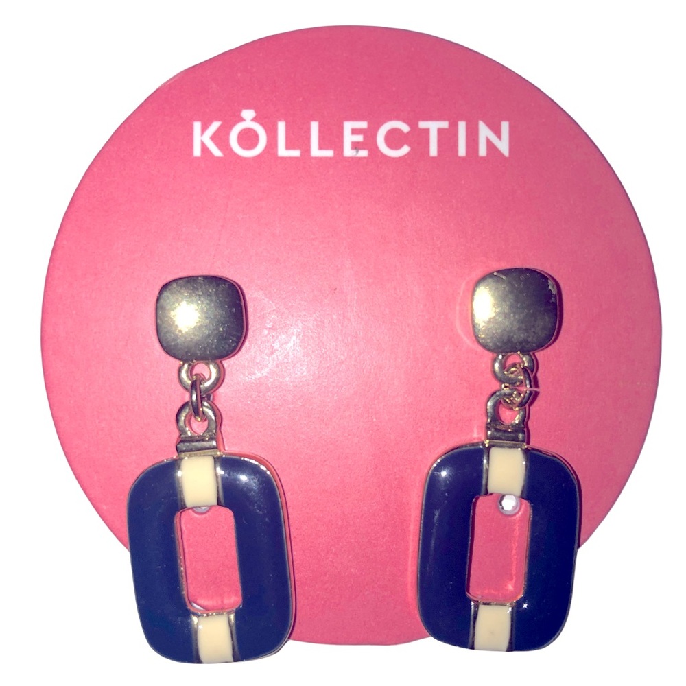 NWOT | Kollectin Navy & Cream Enamel Drop Earrings